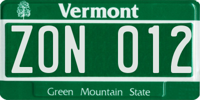 VT license plate ZON012