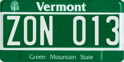 VT license plate ZON013