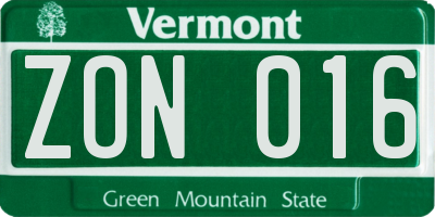 VT license plate ZON016