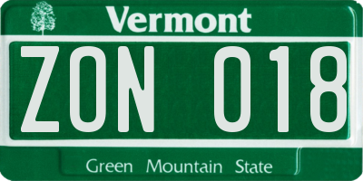 VT license plate ZON018