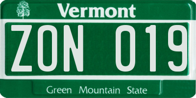 VT license plate ZON019
