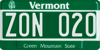 VT license plate ZON020