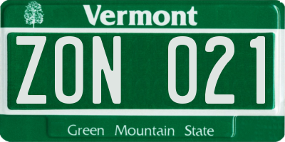 VT license plate ZON021