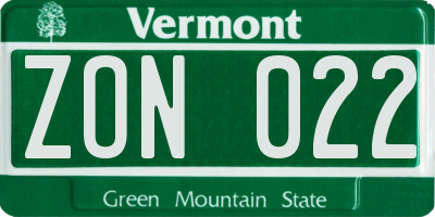 VT license plate ZON022