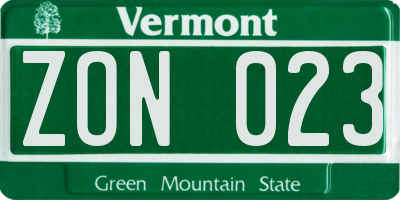 VT license plate ZON023