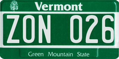 VT license plate ZON026