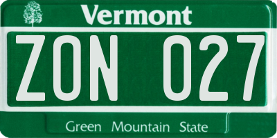 VT license plate ZON027