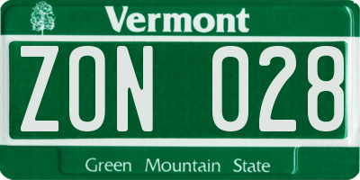 VT license plate ZON028