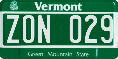 VT license plate ZON029