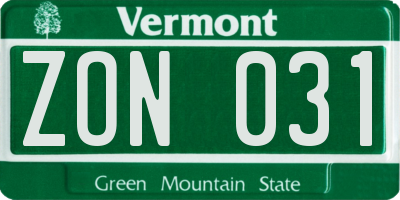 VT license plate ZON031