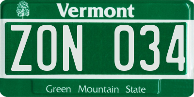 VT license plate ZON034