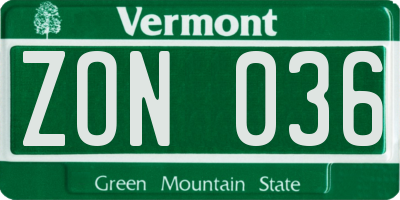 VT license plate ZON036