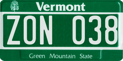 VT license plate ZON038
