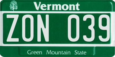VT license plate ZON039