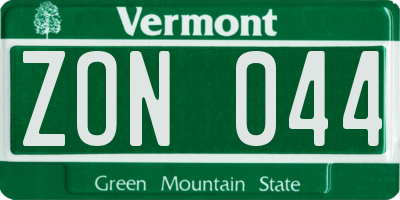 VT license plate ZON044