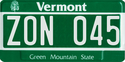 VT license plate ZON045