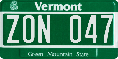 VT license plate ZON047