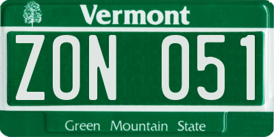 VT license plate ZON051