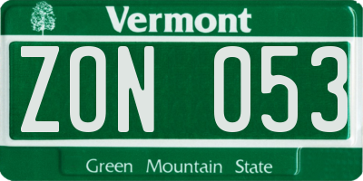 VT license plate ZON053
