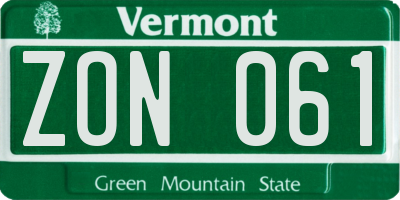 VT license plate ZON061