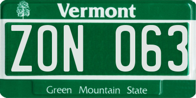 VT license plate ZON063