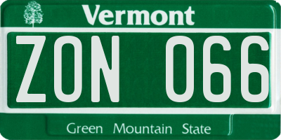 VT license plate ZON066