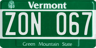 VT license plate ZON067