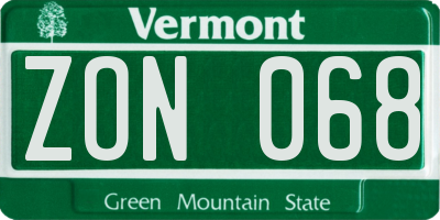 VT license plate ZON068