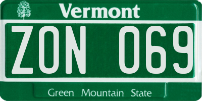 VT license plate ZON069