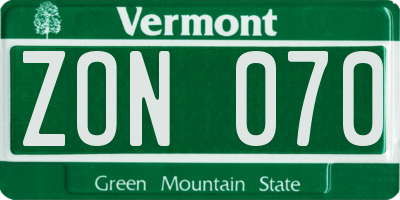 VT license plate ZON070