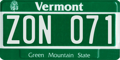 VT license plate ZON071