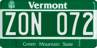 VT license plate ZON072