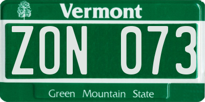 VT license plate ZON073