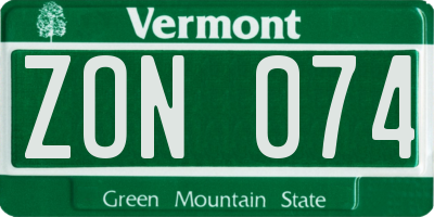 VT license plate ZON074