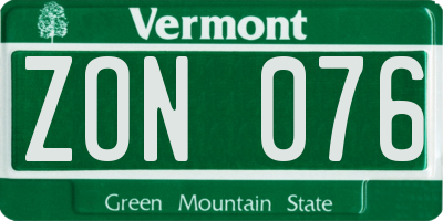 VT license plate ZON076