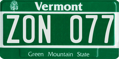 VT license plate ZON077