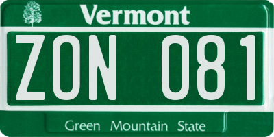 VT license plate ZON081