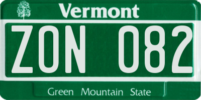 VT license plate ZON082