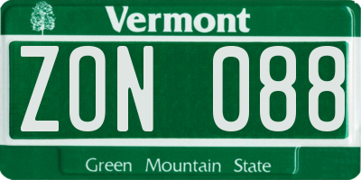 VT license plate ZON088