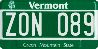 VT license plate ZON089