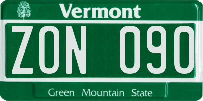 VT license plate ZON090