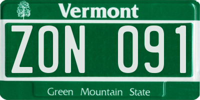 VT license plate ZON091