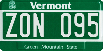 VT license plate ZON095