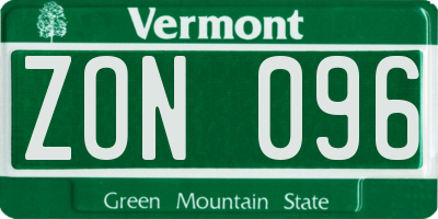 VT license plate ZON096
