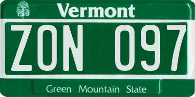 VT license plate ZON097