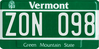 VT license plate ZON098
