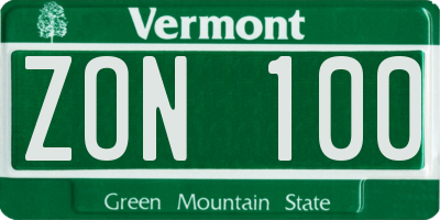 VT license plate ZON100