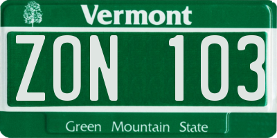 VT license plate ZON103