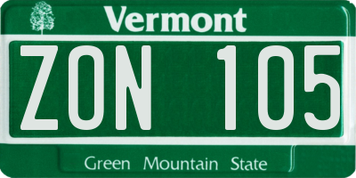 VT license plate ZON105