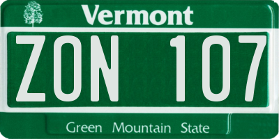 VT license plate ZON107